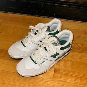 New Balance 550 White and Dark Green Sneakers